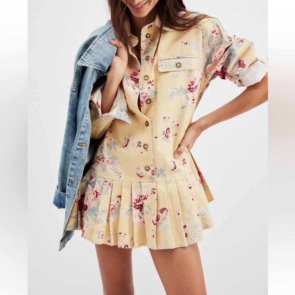 NWOT Free People Connor Floral Printed Mini Dress Yellow Combo Sz SM $168 Retail